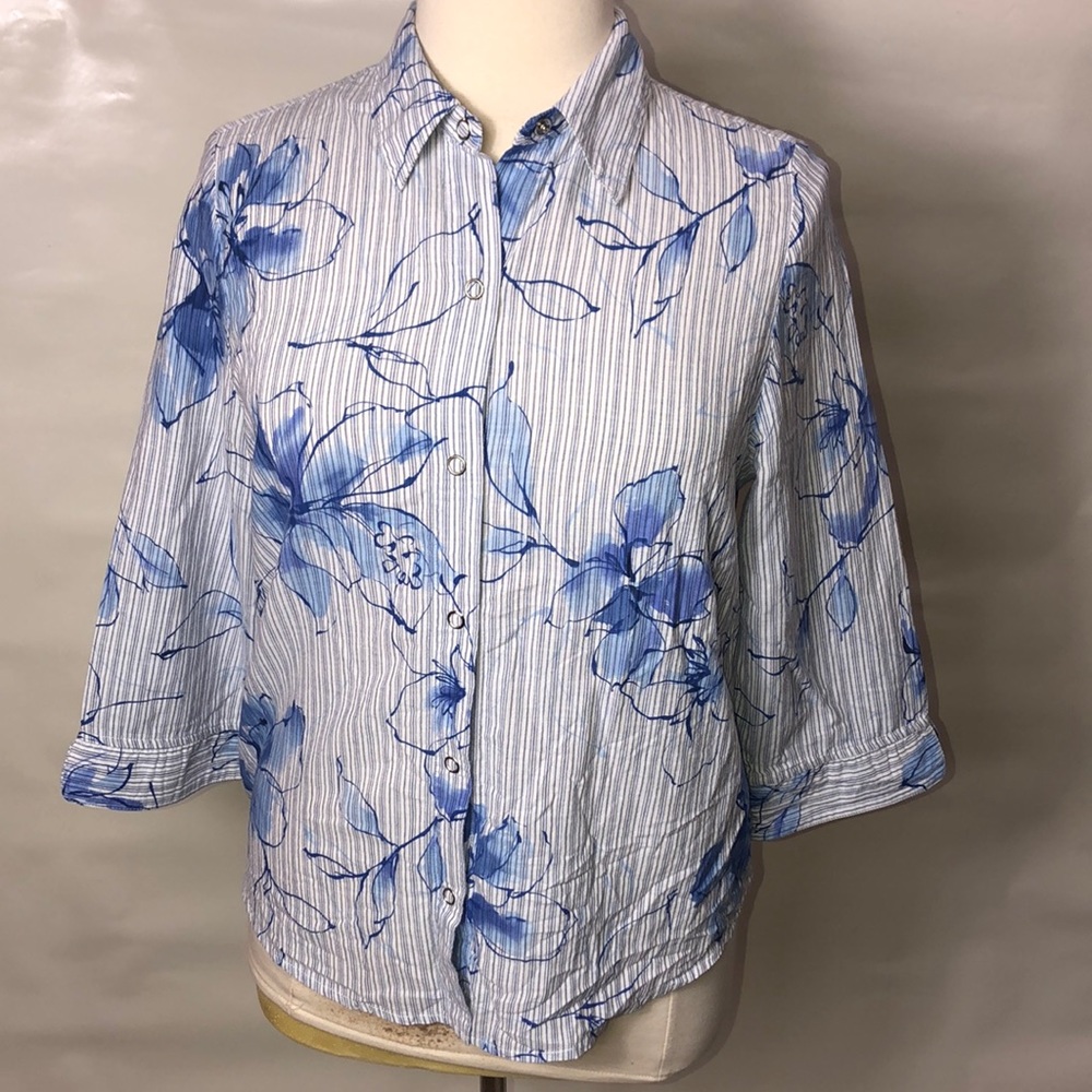 Alfred Dunner 🌟 4 For $15 Cotton Floral Striped Snap 3/4 Sleeve Slim Fit